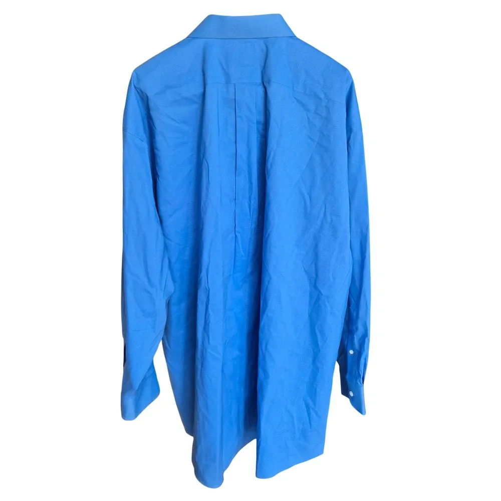 Stafford Mens Travel Easy Care Broadcloth Dress Shirt Blue 3XL Big 19-19.5 34-35